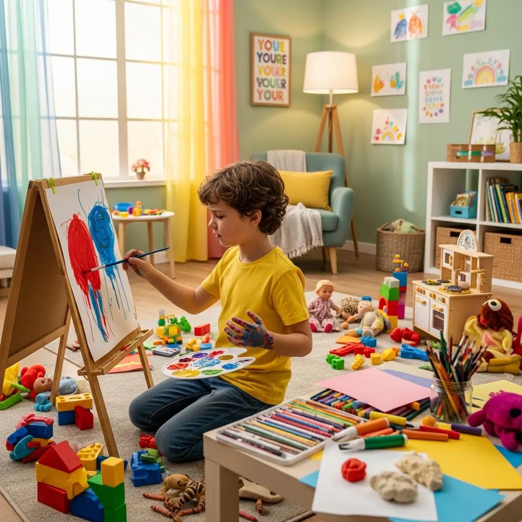 Child engaged in play therapy, utilizing creative activities to express emotions