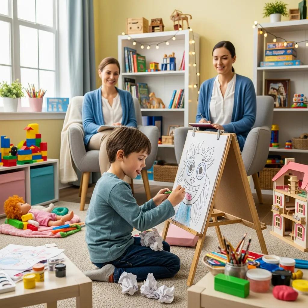 Child participating in play therapy, illustrating therapeutic approaches for emotional expression