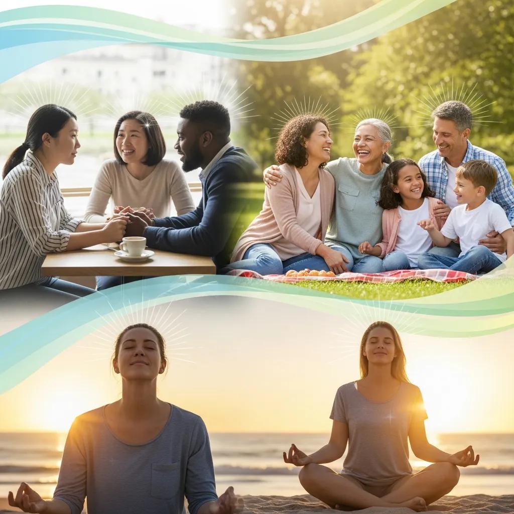 Collage showing EMDR benefits such as emotional resilience, stronger relationships, and improved self-esteem