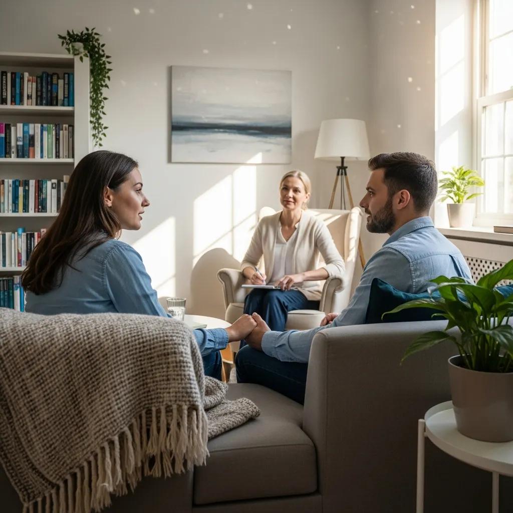 Couple in therapy session focusing on communication and relationship satisfaction