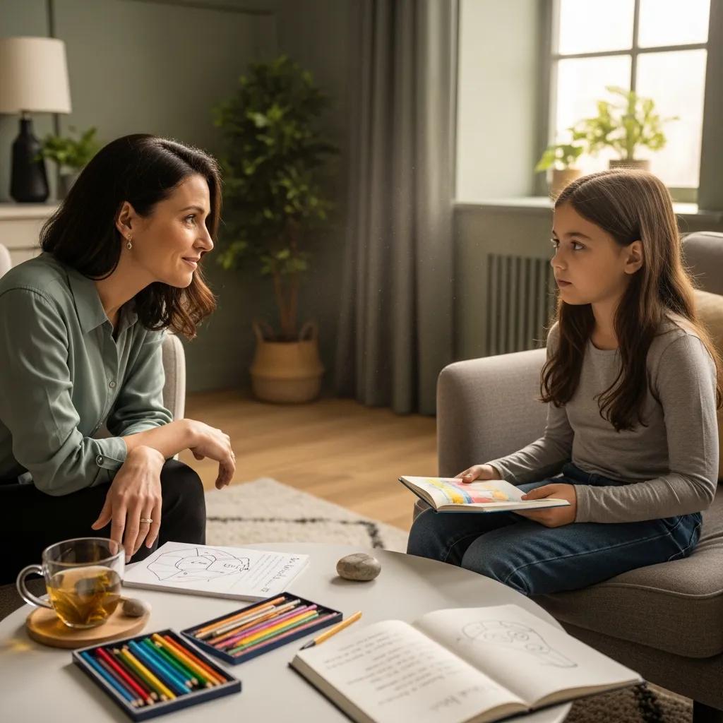 Therapist and young client discussing mental health conditions in a supportive environment