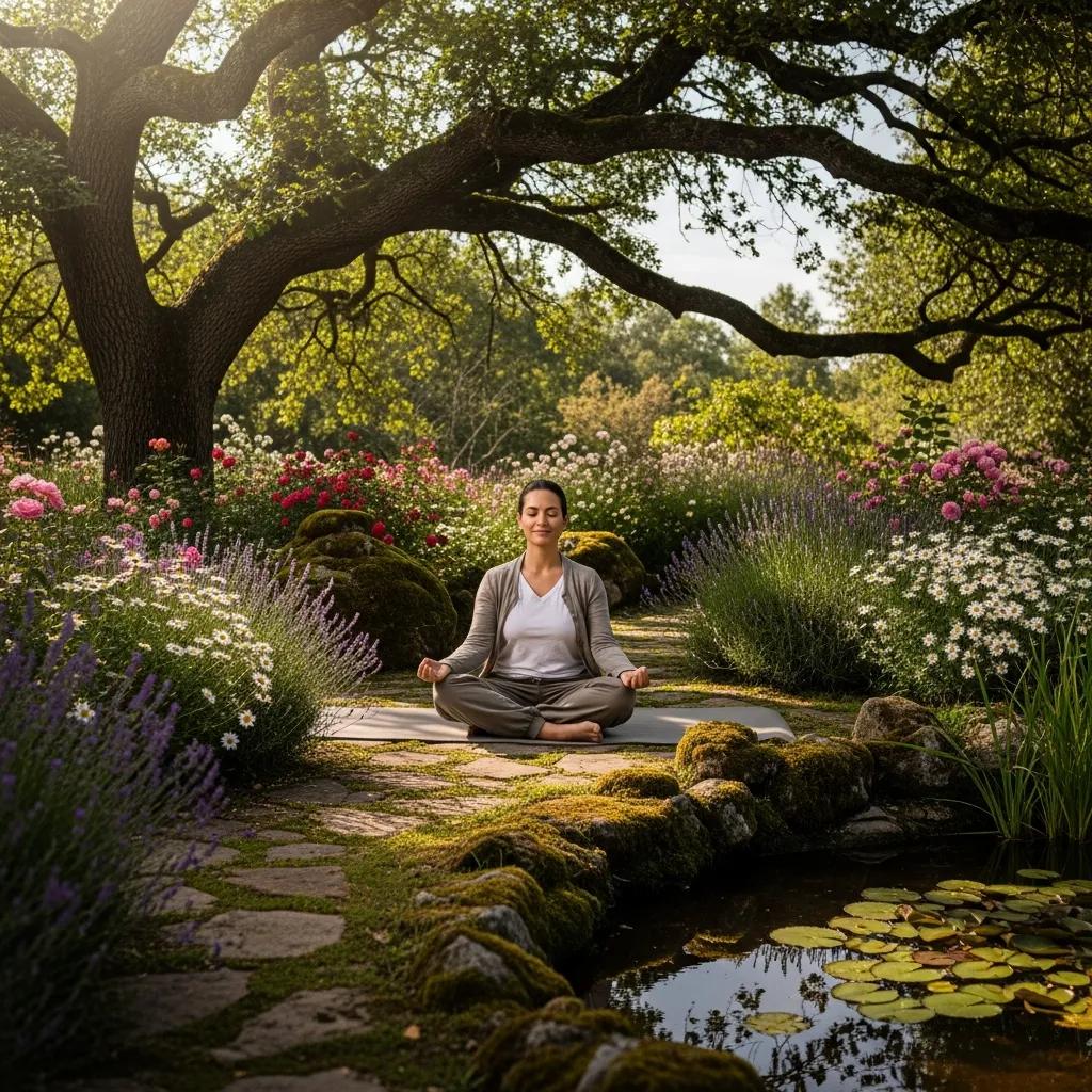 A caregiver meditating outdoors, emphasizing the importance of self-care