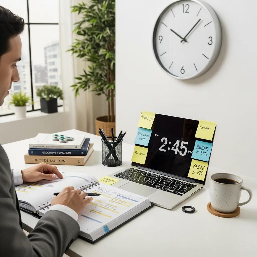 Adult using organizational tools to enhance productivity in ADHD coaching