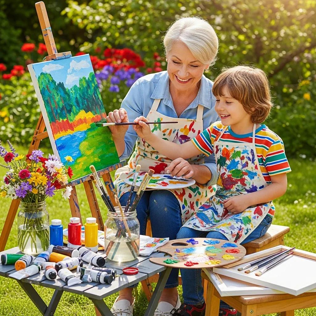 Grandparent and grandchild bonding over a shared hobby, fostering emotional connections