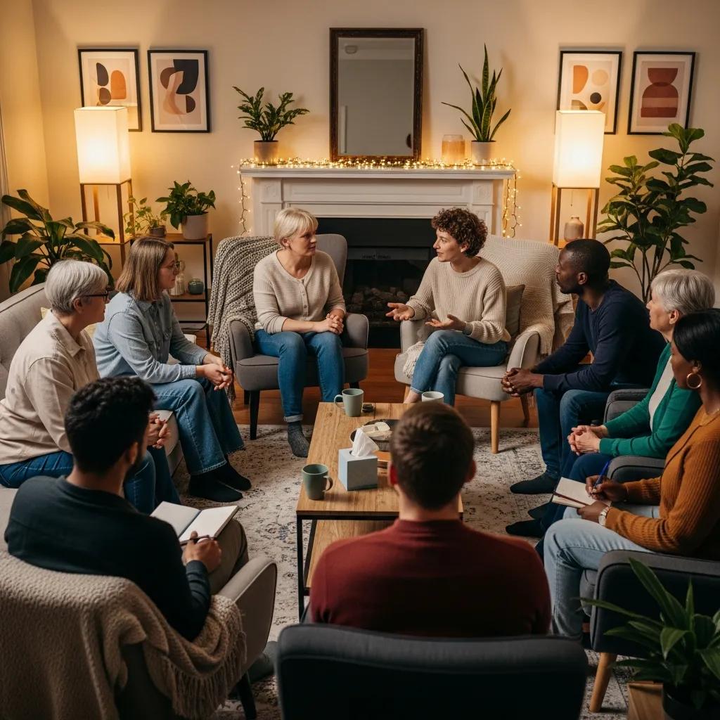 Group therapy session focusing on mentalization-based treatment, highlighting emotional understanding and connection
