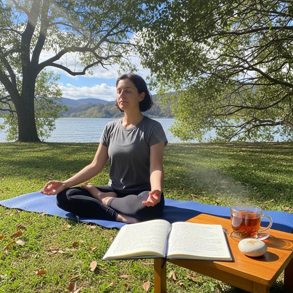 Individual practicing mindfulness outdoors, emphasizing work-life balance and emotional intelligence