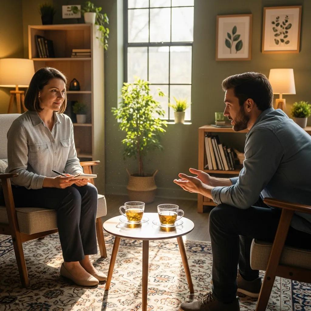 Therapist and client in a supportive conversation, emphasizing attachment-based therapy for depression